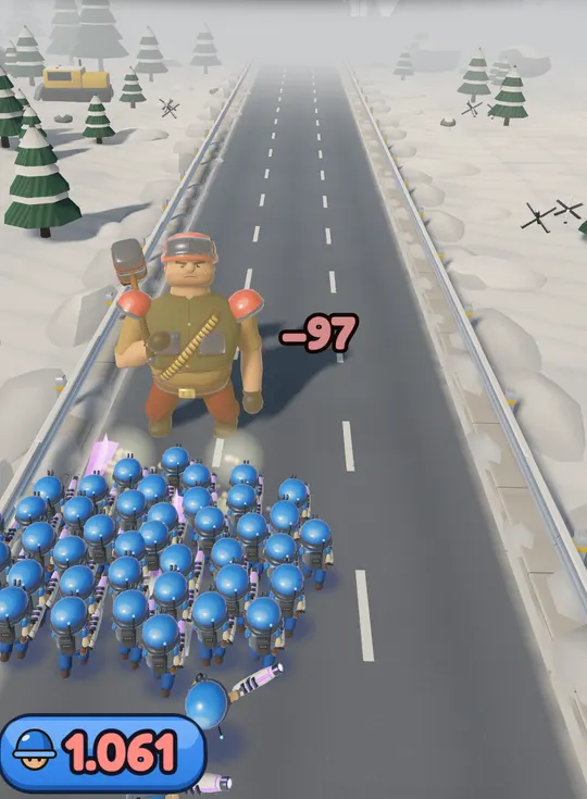 El escuadrón se enfrenta a un jefe gigante en una carretera nevada